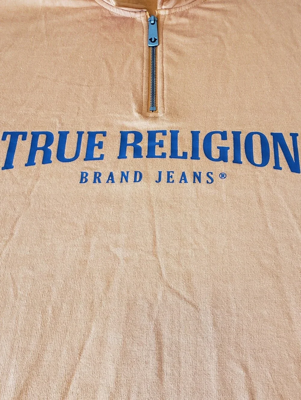 TRUE RELIGION Men's 1/4 Zip Pullover SS Lightweight Sweatshirt (XXL) Orange/Blue